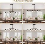 47.2'' Kitchen Island Light Fixtures, 6-Light Dining Room Light Fixture Chandelier Over Table, Black Modern Rustic Wood Ceiling Pendant Light Fixtures, with Clear Glass Shade, Farmhouse Chandelier - Image 6