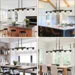 47.2'' Kitchen Island Light Fixtures, 6-Light Dining Room Light Fixture Chandelier Over Table, Black Modern Rustic Wood Ceiling Pendant Light Fixtures, with Clear Glass Shade, Farmhouse Chandelier - Image 7