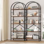 Shintenchi Bookshelf, Arched Bookshelf 5 Tier Bookcase, Tall Shelf for CDs/Books, Home Office Shelf Storage Organizer, Modern Book Shelf for Bedroom/Living Room, Rustic Brown - Image 4