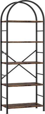 Shintenchi Bookshelf, Arched Bookshelf 5 Tier Bookcase, Tall Shelf for CDs/Books, Home Office Shelf Storage Organizer, Modern Book Shelf for Bedroom/Living Room, Rustic Brown - Image 9