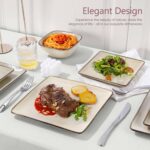 Herogo Stoneware Plates and Bowls Sets for 4, 12 Pieces Modern Square Dinnerware, Reactive Glaze Dishes Set for Kitchen, Chip Resistant, Microwave & Dishwasher Safe, Cream Khaki - Image 5
