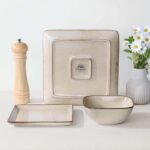 Herogo Stoneware Plates and Bowls Sets for 4, 12 Pieces Modern Square Dinnerware, Reactive Glaze Dishes Set for Kitchen, Chip Resistant, Microwave & Dishwasher Safe, Cream Khaki - Image 6