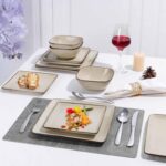 Herogo Stoneware Plates and Bowls Sets for 4, 12 Pieces Modern Square Dinnerware, Reactive Glaze Dishes Set for Kitchen, Chip Resistant, Microwave & Dishwasher Safe, Cream Khaki - Image 9
