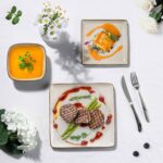 Herogo Stoneware Plates and Bowls Sets for 4, 12 Pieces Modern Square Dinnerware, Reactive Glaze Dishes Set for Kitchen, Chip Resistant, Microwave & Dishwasher Safe, Cream Khaki - Image 10