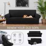 KEKUOU Stretch Sofa Cover Slipcover ，Couch Covers for 3 Cushion Couch Sofa pet Friendly (78"-94") Furniture Protector Sofa with Elastic Bottom for Kids,Dog, Jacquard Small Checked(Large,Black) - Image 4