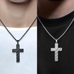 Romass 2Pcs Cross Necklace for Men Boys, American Flag Bible Verse Stainless Steel Silver Black Crosses Necklaces Pendant Chain Jewelry Box Gifts - Image 3