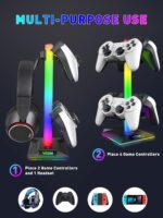 RGB Gaming Headphones Stand with 2 USB Ports Headset Stand with 10 Light Modes and Non-Slip Rubber, Suitable for All Earphone Accessories, Best Gift for Husband, Kids, Boyfriend - Image 4