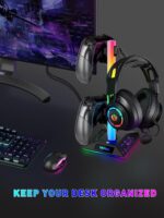 RGB Gaming Headphones Stand with 2 USB Ports Headset Stand with 10 Light Modes and Non-Slip Rubber, Suitable for All Earphone Accessories, Best Gift for Husband, Kids, Boyfriend - Image 6