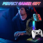 RGB Gaming Headphones Stand with 2 USB Ports Headset Stand with 10 Light Modes and Non-Slip Rubber, Suitable for All Earphone Accessories, Best Gift for Husband, Kids, Boyfriend - Image 8