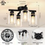 Asnxcju Semi Flush Mount Ceiling Light, 4-Lights Kitchen Lighting Fixtures Ceiling Mount, Modern Black Ceiling Lights with Clear Glass Shades for Bedroom, Entryway, Bathroom, Farmhouse - Image 3