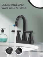 Cobbe Bathroom Faucets for Sink 3 Hole, 4 Inch with Pop Up Drain and 2 Supply Hoses, 2 Handle Centerset Bathroom Faucet for Sink Vanity, Midnight Black Matte - Image 4