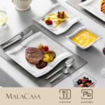 MALACASA Square Dinnerware Sets, 26-Piece Marble Grey Plates and Bowls Sets, Porcelain Dinner Set Microwave Safe, Kitchen Dinnerware Plates Set, Dishes and Bowls, Dish Set for 6, Series Flora - Image 4
