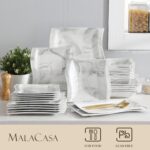 MALACASA Square Dinnerware Sets, 26-Piece Marble Grey Plates and Bowls Sets, Porcelain Dinner Set Microwave Safe, Kitchen Dinnerware Plates Set, Dishes and Bowls, Dish Set for 6, Series Flora - Image 5