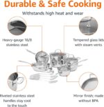 Amazon Basics Stainless Steel Cookware 15-Piece Set, Oven Safe, Pots and Pans, Induction-Ready, Even Heating, Easy to Clean, Heavy Duty, Silver - Image 3