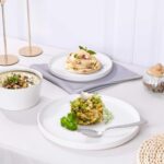 Herogo 12 Pieces Dinnerware Dishes Set for 4, Handmade Stoneware Dining Plates and Bowls Sets, Double Reactive Glaze, Microwave & Dishwasher Safe, Scratch Resistant, Speckled White - Image 8