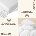 Shilucheng 100% Cotton Queen Size Sheets Set - 1500 Thread Count，Luxury Egyptian Cotton Bed Sheets，5-Star Hotel Quality Sheets, Breathable & Cooling, 16 Inch Deep Pocket - 4 Piece (White) - Image 7
