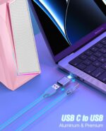 LENRUE Computer Speakers, USB/USB-C Powered PC Speakers with Loud Stereo Sound, Headphone-in for Desktop, iMac, MacBook, Laptop, Monitor (USB-C to USB Adapter Included) (Pink) - Image 7