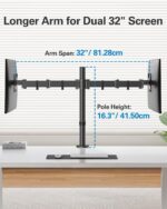 HUANUO Dual Monitor Desk Mount, Heavy-Duty Steel Adjustable Arm for 13-32 Inch Screens, Tilt, Swivel, Rotate, C-Clamp & Grommet Base, Holds up to 17.6 lbs per Arm, VESA 75/100mm - Image 7