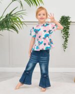 Baby Girl Clothes Toddler Girl Outfits Kids Puff Sleeve Shirt Top Flare Denim Pants Jeans Clothing for Little Girls - Image 3