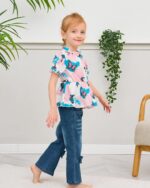 Baby Girl Clothes Toddler Girl Outfits Kids Puff Sleeve Shirt Top Flare Denim Pants Jeans Clothing for Little Girls - Image 4