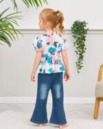 Baby Girl Clothes Toddler Girl Outfits Kids Puff Sleeve Shirt Top Flare Denim Pants Jeans Clothing for Little Girls - Image 5