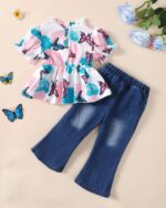 Baby Girl Clothes Toddler Girl Outfits Kids Puff Sleeve Shirt Top Flare Denim Pants Jeans Clothing for Little Girls - Image 6