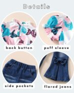 Baby Girl Clothes Toddler Girl Outfits Kids Puff Sleeve Shirt Top Flare Denim Pants Jeans Clothing for Little Girls - Image 7