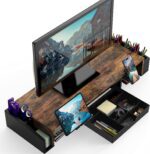 Simple Houseware Desk Dual Monitor Stand Riser with Drawer, Rustic Brown - Image 3