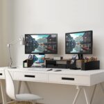 Simple Houseware Desk Dual Monitor Stand Riser with Drawer, Rustic Brown - Image 6