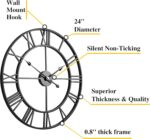 CLXEAST Silent 24 Inch Wall Clocks for Living Room Decor, Large Black Metal Roman Numeral Wall Clocks for Modern Farmhouse Home Decor,House Warming Gifts New Home - Image 3