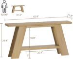 Treocho 63 Inch Long Console Tables for Entryway, 2-Tier Modern Wood Sofa Table with Shelf Behind Couch, Contemporary Narrow Entryway Table for Living Room, Hallway, Entrance, Hallway, Entrance, Oak - Image 3