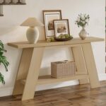 Treocho 63 Inch Long Console Tables for Entryway, 2-Tier Modern Wood Sofa Table with Shelf Behind Couch, Contemporary Narrow Entryway Table for Living Room, Hallway, Entrance, Hallway, Entrance, Oak - Image 4