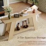 Treocho 63 Inch Long Console Tables for Entryway, 2-Tier Modern Wood Sofa Table with Shelf Behind Couch, Contemporary Narrow Entryway Table for Living Room, Hallway, Entrance, Hallway, Entrance, Oak - Image 5