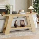 Treocho 63 Inch Long Console Tables for Entryway, 2-Tier Modern Wood Sofa Table with Shelf Behind Couch, Contemporary Narrow Entryway Table for Living Room, Hallway, Entrance, Hallway, Entrance, Oak - Image 6