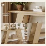 Treocho 63 Inch Long Console Tables for Entryway, 2-Tier Modern Wood Sofa Table with Shelf Behind Couch, Contemporary Narrow Entryway Table for Living Room, Hallway, Entrance, Hallway, Entrance, Oak - Image 7