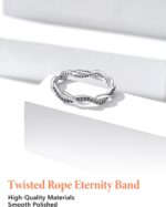 Silvora 925 Sterling Silver Ring Twisted Rope Wedding Band for Women with Cubic Zirconia Size 4-12 - Image 7