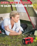 Hand Crank Emergency Radio - 2000mAh/7400mWh AM/FM/NOAA Solar Hand Crank Emergency Radio with 3 LED Flashlights, SOS Function for Emergencies, Camping - Red - Image 6