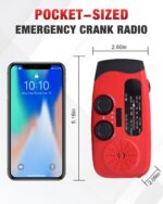 Hand Crank Emergency Radio - 2000mAh/7400mWh AM/FM/NOAA Solar Hand Crank Emergency Radio with 3 LED Flashlights, SOS Function for Emergencies, Camping - Red - Image 8