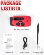 Hand Crank Emergency Radio - 2000mAh/7400mWh AM/FM/NOAA Solar Hand Crank Emergency Radio with 3 LED Flashlights, SOS Function for Emergencies, Camping - Red - Image 9