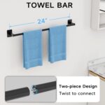 10 Pieces Bathroom Accessories Set, Bathroom Hardware Set, 24 inch Towel Bar, Towel Racks for Bathroom, Robe Towel Hooks, Toilet Paper Holder Wall Mounted, Matte Black - Image 3