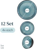 12 Piece Dinnerware Sets for 4 - Modern Style Stoneware Dinnerware Set - Scratch Resistant, Dishwasher Safe Plates and Bowls Sets Ceramic, Dish Set, Bowl and Plate Set - Black and Petrol Blue… - Image 4