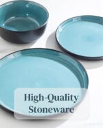 12 Piece Dinnerware Sets for 4 - Modern Style Stoneware Dinnerware Set - Scratch Resistant, Dishwasher Safe Plates and Bowls Sets Ceramic, Dish Set, Bowl and Plate Set - Black and Petrol Blue… - Image 7