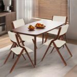 CangLong 18" Dining Chairs Set of 2, Foldable Chairs with Padded Seats and Solid Wood Frame for Dining, Living Room & Meeting Room, Walnut+Beige - Image 3