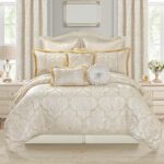 Loom and Mill 9-Piece Comforter Bed in a Bag, Elegant Damask Floral Comforter Set Queen Size, All Season Jacquard Bedding Sets with Bed Skirt, Euro Shams and Decorative Pillows(Beige Gold, Queen) - Image 3