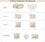 Loom and Mill 9-Piece Comforter Bed in a Bag, Elegant Damask Floral Comforter Set Queen Size, All Season Jacquard Bedding Sets with Bed Skirt, Euro Shams and Decorative Pillows(Beige Gold, Queen) - Image 4
