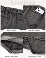 luvamia Jean Skorts for Woman High Waisted Pull On Stretchy Denim Wrap Skirt with Shorts Trendy Asymmetrical Skort - Image 6