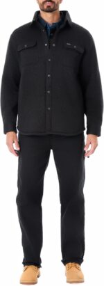 Smith's Workwear Men's Sherpa-Lined Sweater Fleece Snap Closure Shirt-Jacket - Image 7