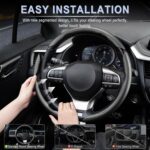 Amiss 3pcs Carbon Fiber Anti-Skid Steering Wheel Cover, Segmented & Butterfly Design, Universal 99% Car Wheel Cover Protector, Black - Image 5