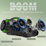 DOSS Extreme Boom Pro Loud Bluetooth Speaker with 100W Stereo Sound, Extra Bass, 20H Playtime, Party-Sync Led Lights, Built-in Power Bank, IPX6 Waterproof for Outdoor, Camping, Pool-Green - Image 3
