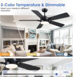 Ceiling Fans with Lights - 52 Inch Black Low Profile Ceiling Fan with Remote Control, 3CCT Dimmable Lighting, 6 Speeds Reversible, Modern Ceiling Fan Light for Indoor/Outdoor Use - Image 5